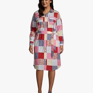 Lands' End Women's Tall Cotton Denim Button Front Long Sleeve Dress